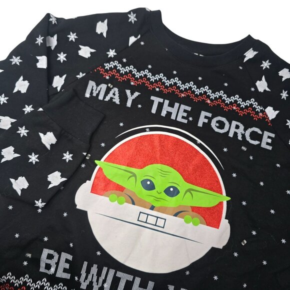 Star Wars Baby Yoda Christmas Sweatshirt Black Small Cotton & Polyester - Picture 1 of 5